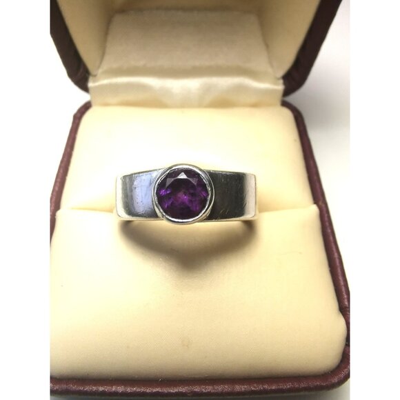 Sterling Silver Ring Purple Gem Size 7 925 Solid Silver Band Slight Patina Vint - Picture 7 of 10